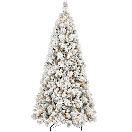 Homeroots 7' Pre Lit Full Flocked Pine Christmas Tree 713097