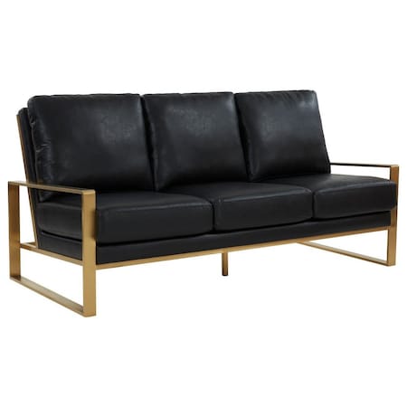 Leisuremod Jefferson Modern Design Leather Sofa with Gold Frame, Black JAG77BL-L