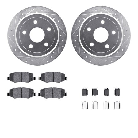 Dynamic Friction Co DFC Brake Rotor - Drilled & Slotted - Silver- Heavy Duty Brake Pad includes Hardware 7412-42037