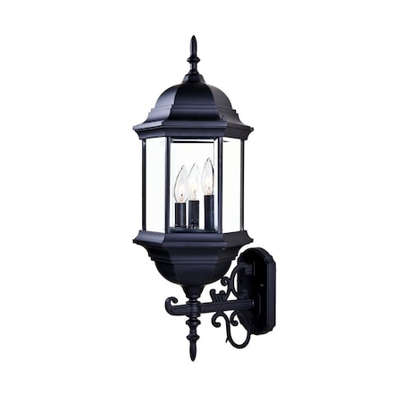 Homeroots Three Light Matte Black Domed Glass Lantern Wall Light 398387