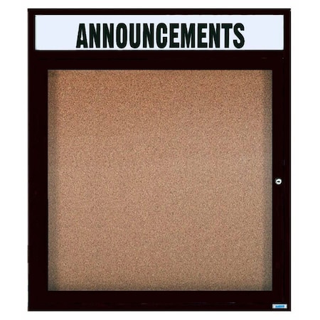 Aarco Enclosed Natural Pebble Grain Cork Bulletin Board w/ Header Bronze Anodized Al Frame, 36''Hx30''W DCC3630RHBA