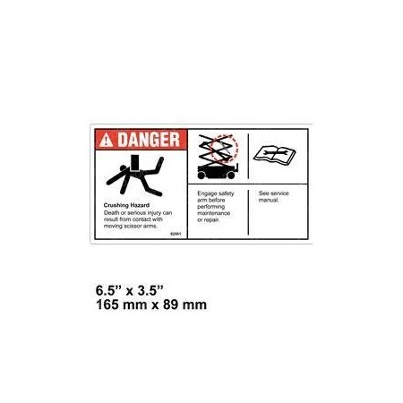 Genie REPLACEMENT DECAL, DANGER SAFETY ARM 82561
