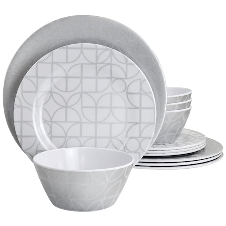 Laurie Gates California Designs Summer Bloom 12 Piece Melamine Dinnerware Set in Silver 135728.12
