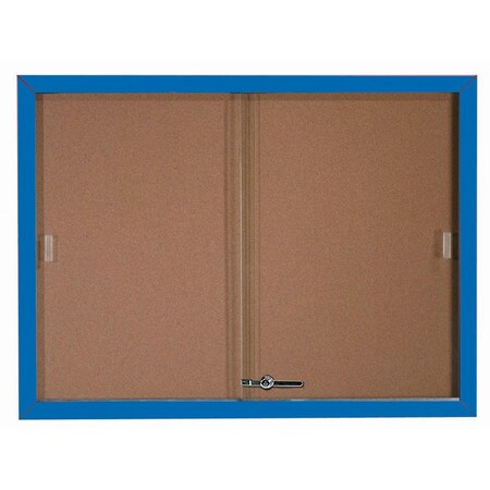 Aarco Enclosed Bulletin Board w/ Al Frame Sliding Doors, Powder Coated Blue, 36''Hx48''W SBC3648B