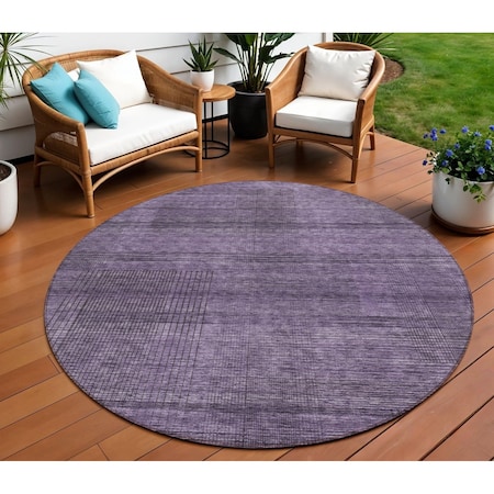 Homeroots 8' Plum Purple And Gray Round Striped Washable Indoor Outdoor Area Rug 588120