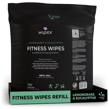 Wipex Natural Fitness Wipes 700ct Refill Rolls, Lemongrass/Eucalyptus, Gym Equipment Wipes WX71940FLE