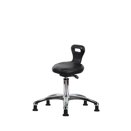 Blue Ridge Ergonomics Polyurethane Serpent Sit-Stand Stool Chrome-Desk Height with Stationary Glides in Black Polyurethane PSPDHSO-CR-RG-BLK