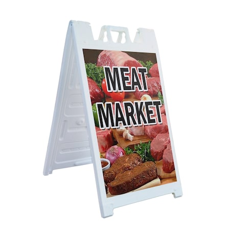 Signmission Meat Market, A-Frame & 2 Decals Installed, Heavy-Duty Plastic Frame SBHD-D-2436-Meat Market