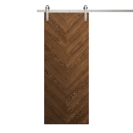 Sartodoors Modern Barn Door 30 x 96 inches, Ego 5005 Cognac Oak Veneer, 6.6FT Silver Rail Track Heavy Hardwar EGO5005BD-S-DKO-3096