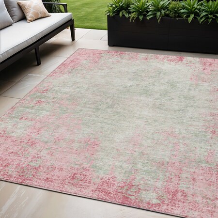 Homeroots 5' X 8' Pink And Ivory Abstract Washable Indoor Outdoor Area Rug 612347