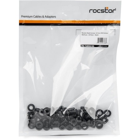 Rocstor RACK SCREWS - 20 PACK BLACK  CPNTM6 NUTS - 20 PACK BLACK Y10E012-B1