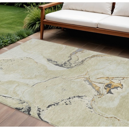 Homeroots 8' X 10' Ivory Gray And Gold Abstract Washable Indoor Outdoor Area Rug 597779