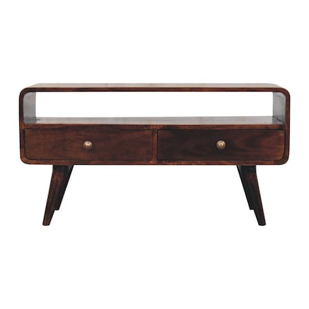 Homeroots 35in Walnut Solid Wood Enclosed and Open Storage TV Stand 719180