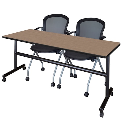 Regency Kobe Flip-Top Training Nesting Table W/ 2 Cadence Nest Chairs, 72 in W, 24 in L, Noble Oak MKFT7224NO23BK