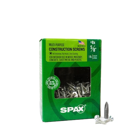 Spax #8 x 5/8 in Interior Wood Screws Construction Flat Head Phillips Square Unidrive, 405PK 4101010400164