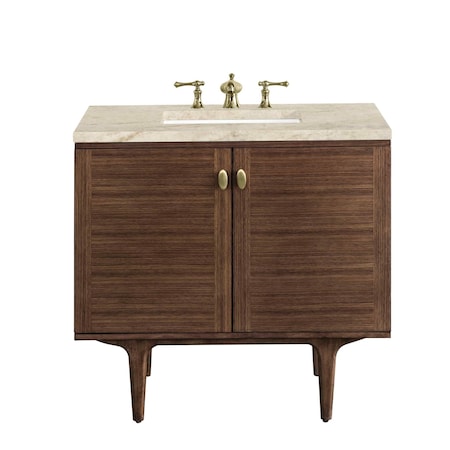 James Martin Vanities Amberly 36" Single Vanity, Mid-Century Walnut, w/ 3 CM Tajnar Eclos Top 670-V36-WLT-3TJR