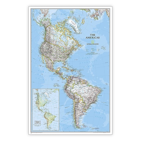 National Geographic The Americas Classic Map, Laminated, 23.75in. x 36.5in. RE00620152
