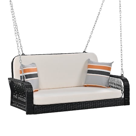 Homeroots 49" White Metal Outdoor Swing Chair with White Cushion 653876