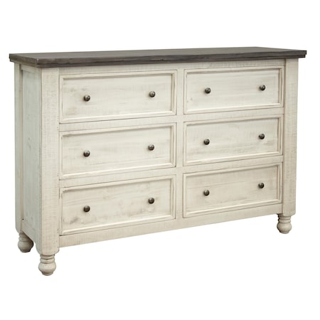 Homeroots 62" Gray and Ivory Solid Wood Six Drawer Double Dresser 524535