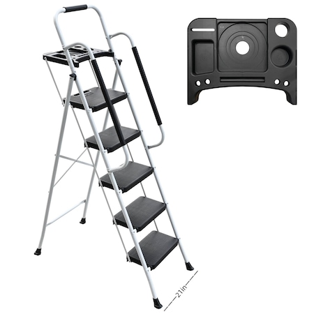 Wrightmaster 5.6 ft. Steel Step Ladder (10 ft. Reach), 330 lb. Load Capacity with Safety Handrails and Tool Tray ZR-5189P422477