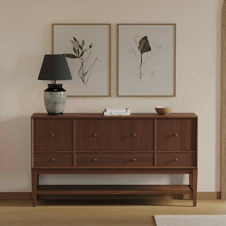 Martin Furniture Mid-Century Modern Wood Sideboard, Dining Storage, TV Stand, Bar Cabinet, Fully Assembled, Brown IMCU370