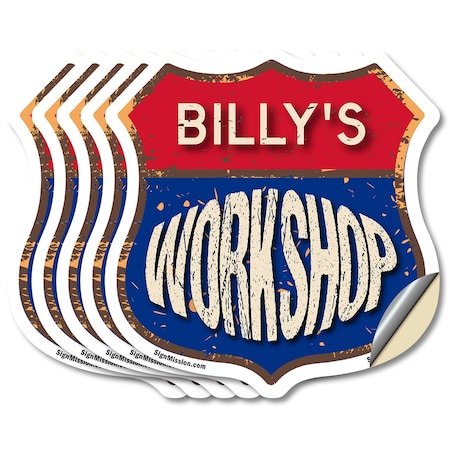 Signmission Billy's Workshop, 6 inch X 6 inch, Vinyl Decal, 5PK SHI-D-5PACK-6-489-BILLY
