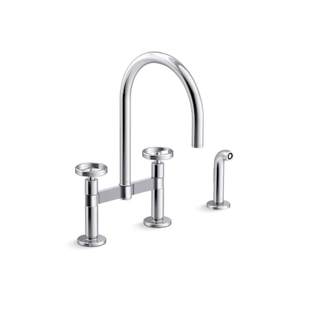 Kohler Billet Two-hole bridge kitchen sink faucet with side sprayer 28673-9-CP