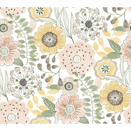 York Wallcoverings Artistic Bouquet Coral and Lemon Wallpaper ZM2895