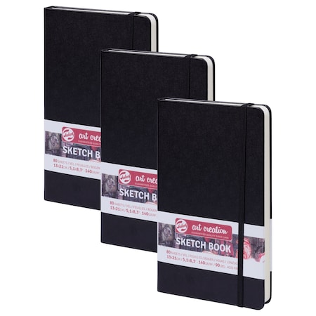 Talens Art Creation Sketchbook, 80 Sheets, 90lbs, Black Cover, 5.1'' x 8.3'', 3PK 9314002M
