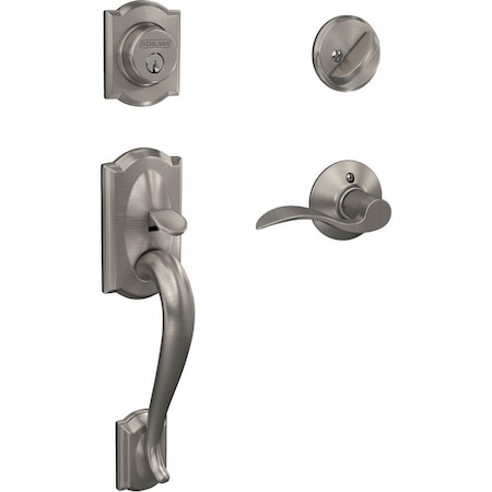 Schlage Camelot Satin Nickel Handleset with Single Cylinder Deadbolt & Accent Lever Left Handed F60CAM619ACCLH