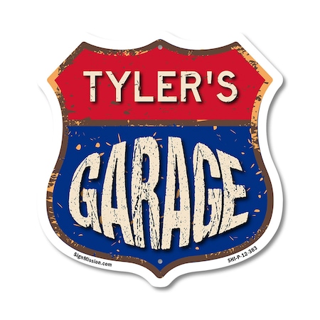Signmission Tyler's Garage, 12 Inch X 12 Inch, Plastic Sign SHI-P-12-383-TYLER