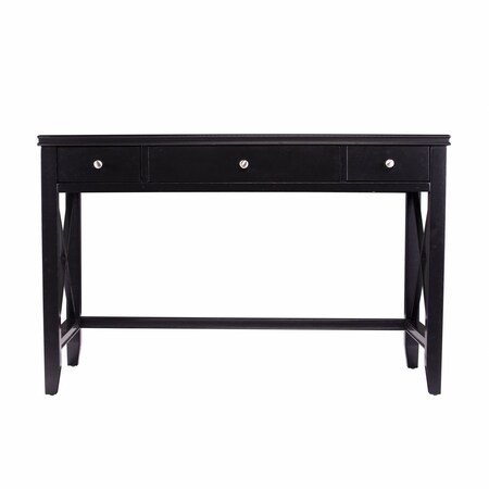 Homeroots 48" Black Poplar Solid Wood Writing Desk With Three Drawers 402067