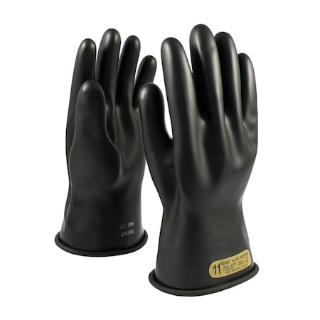 Pip Electrical Rated Gloves, 500V AC, 750V DC, Rubber, 11" Length, Black, Size 9 150-00-11/9
