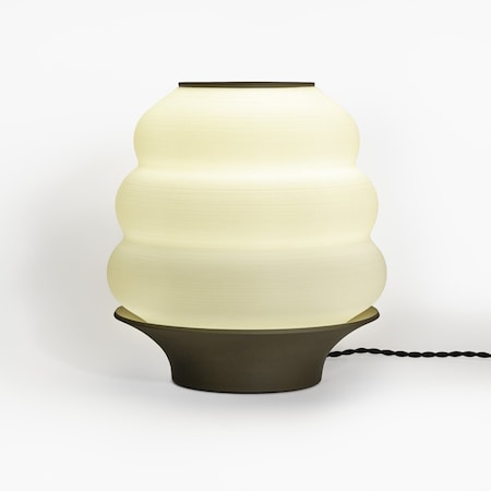 Jonathan Y Honey Pot 12 in. Minimalist Classic Plant-Based PLA 3D Printed Dimmable LED Table Lamp, White/Brown USA1001C