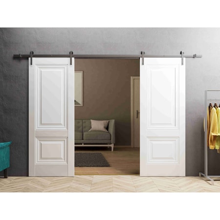 Sartodoors Sturdy Dbl Barn Door 36 x 80in W/, Lucia 8831 White Silk, SS 13FT Rail Hangers Heavy Set LUCIA8831DB-S-WS-36