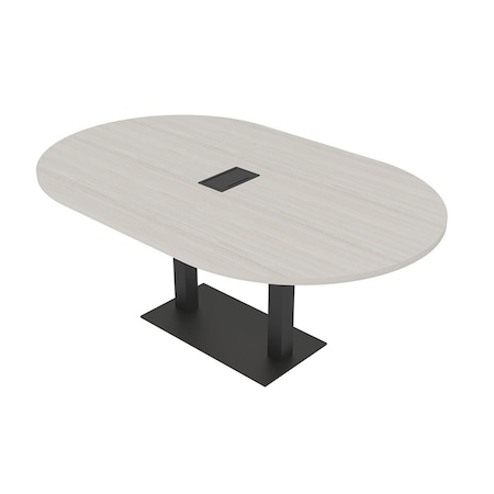 Skutchi Designs Racetrack Conference Table With Power, 48 in W, 84 in L, Ivory HAR-RAC-48X84-DOU.BK-K458-EBLK