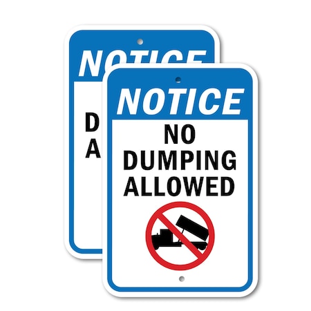 Signmission Notice No Dumping Allowed, 18'' X 24'' 2 Signs, Heavy Gauge Aluminum, 2PK A-1824-2PACK-2817