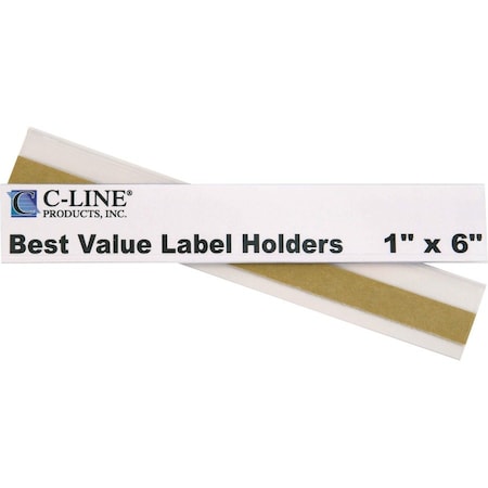 C-Line Products Peel & Stick Shelf/Bin Label Holders, 1inx 6in, 50/Pack 87627