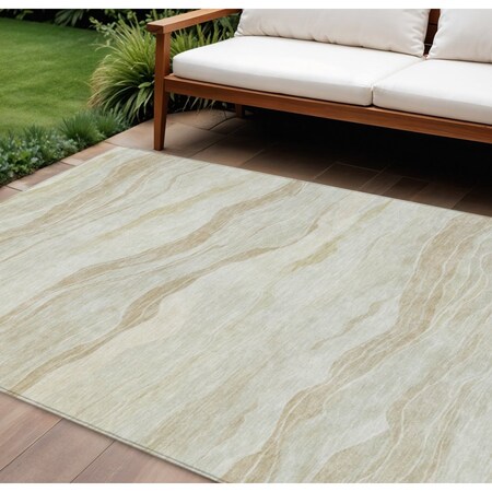 Homeroots 10' X 14' Beige Striped Washable Indoor Outdoor Area Rug 608105