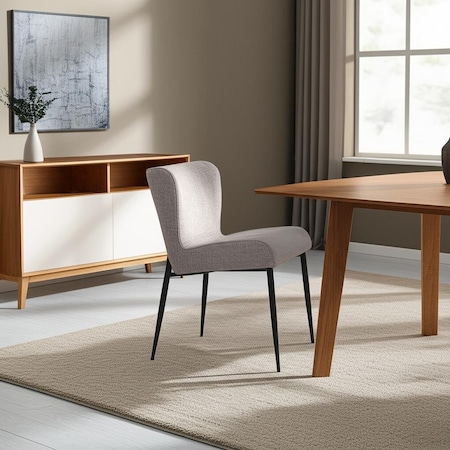 Homeroots Gray and Black Upholstered Fabric And Metal Wing Back Dining Side Chair 605671