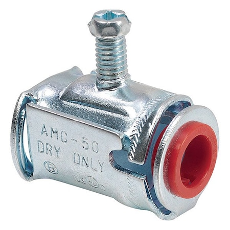 Bridgeport Flex Connector Connector, 3/8 in, Set Screw, Steel, Zinc Electro-Plated, Silver AMC-50
