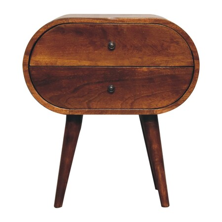 Homeroots 24" Brown Solid Wood Round Two Drawer Nightstand 651810