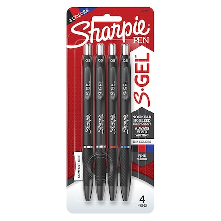 Sharpie S-Gel Gel Pens, Fine Point (0.5mm), Assorted Colors, 4PK 2116199