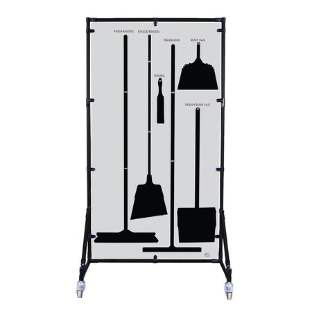 5S Supplies Housekeeping Shadow Board Broom Station V3, Gray / Black Shadows, Kit + Stand, No Text HSB-V3-GRAY/BLACK-KIT-STAND-NO TEXT