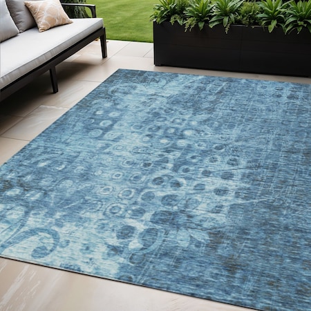 Homeroots 5' X 8' Blue Ikat Washable Indoor Outdoor Area Rug 576972