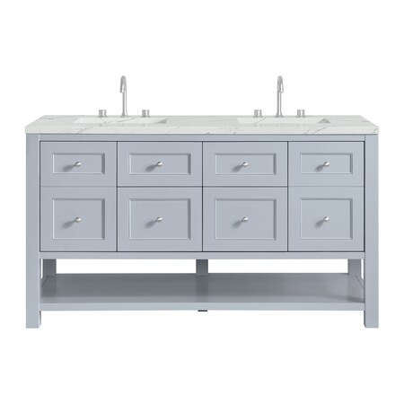 James Martin Vanities 60" D Vanity, Serenity Blue, w/Ethereal Noctis Quartz Top w/FreePower Wireless Charger 330-V60D-SRB-FENC