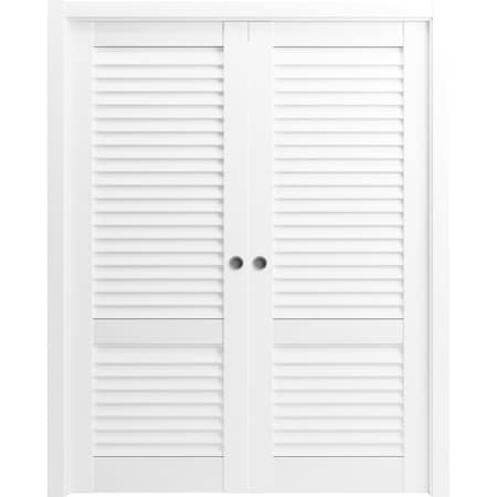 Sartodoors Sliding Double Pocket Doors 36 x 84 inches, Louver 3388 White Silk, Kit Rail Hardware, Solid Wood LOUVER3388DP-WS-48