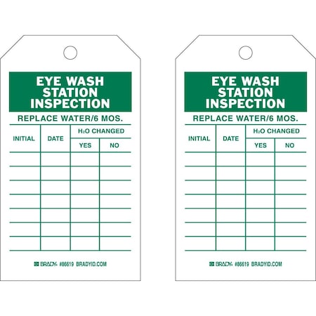 Brady Tag EYEWASH STATION INSPECTION Polyester 7x4 Green on White 10/PK, 10PK 86619