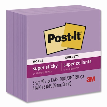 Post-It Super Sticky Notes, 3 x 3, Mulberry, 90 Sheets/Pad, 5PK 654-5SSCG