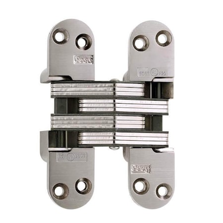 Universal Industrial Soss 1-1/8" x 4-5/8" Heavy Duty Invisible Hinge for 1-3/4" Doors Satin Nickel Finish 218US15